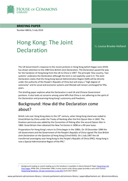 Hong Kong: the Joint Declaration