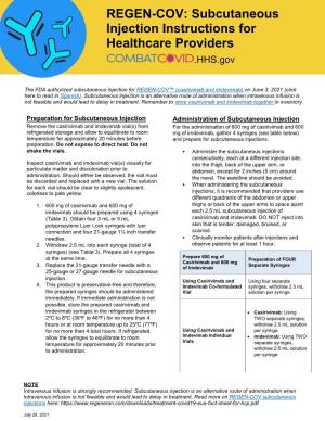 REGEN-COV: Subcutaneous Injection Instructions for Healthcare Providers .HHS.Gov