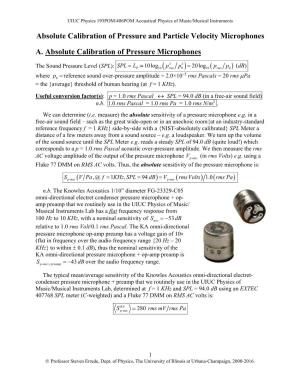 Absolute Calibration of Pressure and Particle Velocity Microphones A