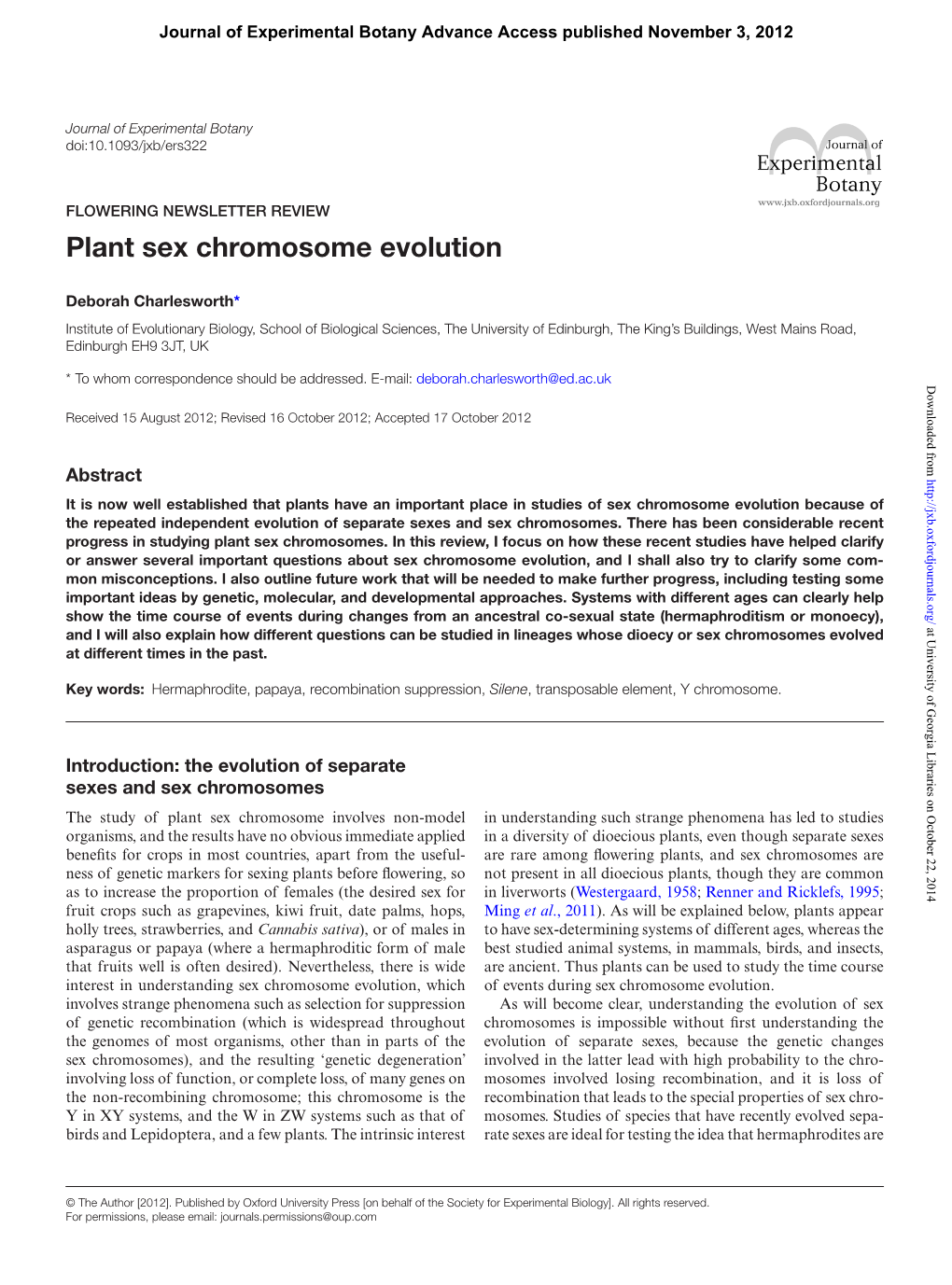 Plant Sex Chromosome Evolution