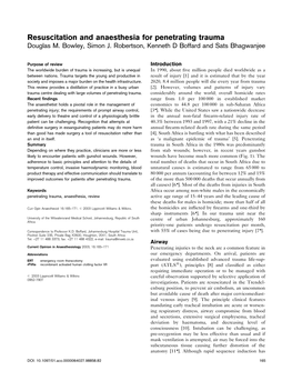 Resuscitation and Anaesthesia for Penetrating Trauma Douglas M