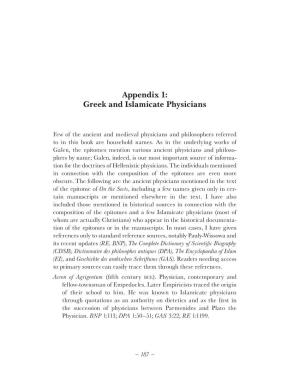 Appendix 1: Greek and Islamicate Physicians