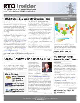 Senate Confirms Mcnamee to FERC with Pitfalls, WECC Hears Every Democratic by Michael Brooks by Hudson Sangree Senator Voted Against the U.S