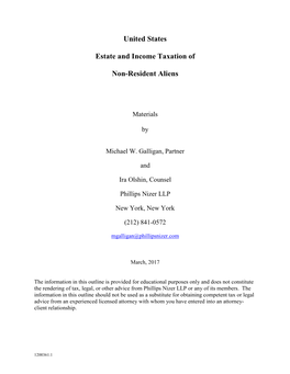 United States Estate and Income Taxation of Non-Resident Aliens