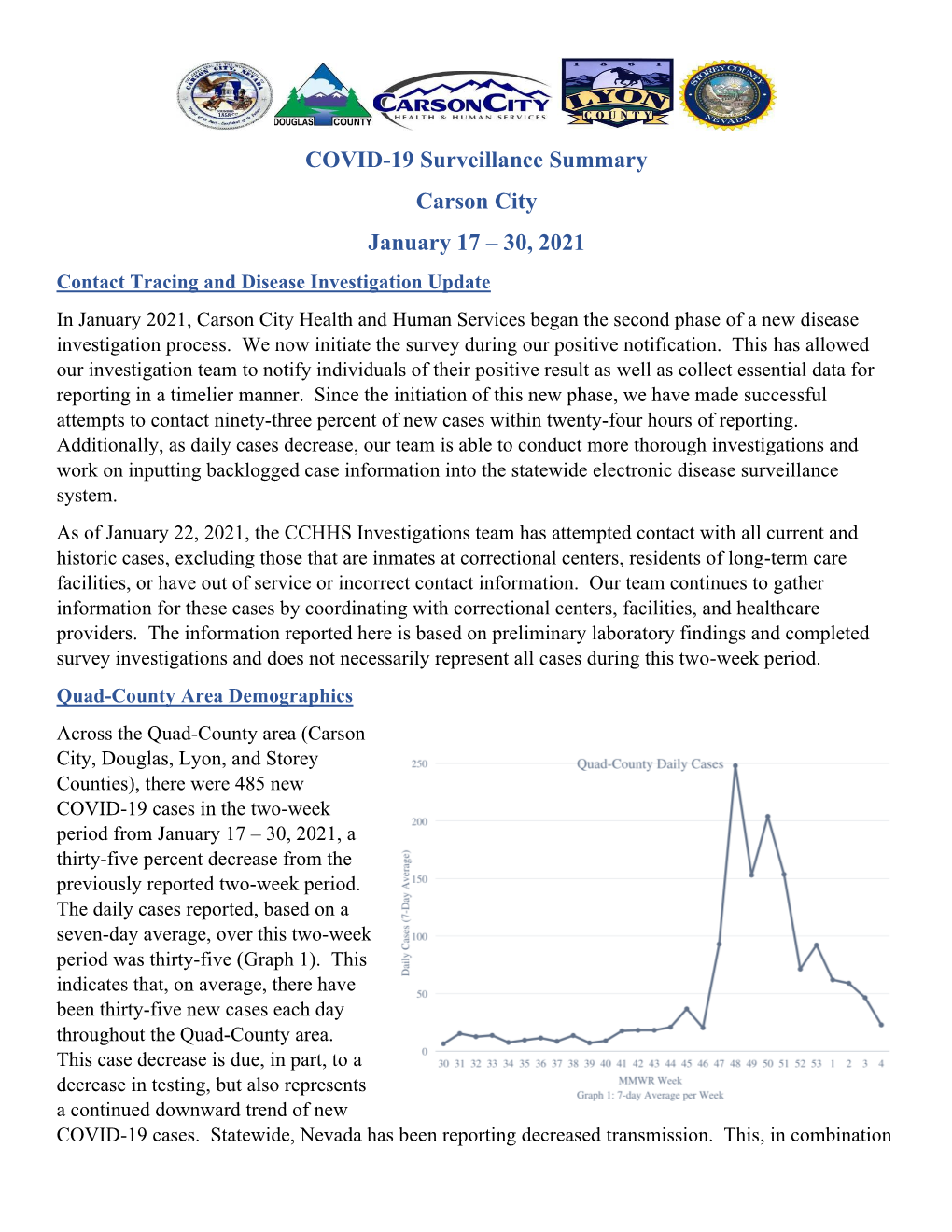 COVID-19 Surveillance Summary Carson City January 17 – 30, 2021