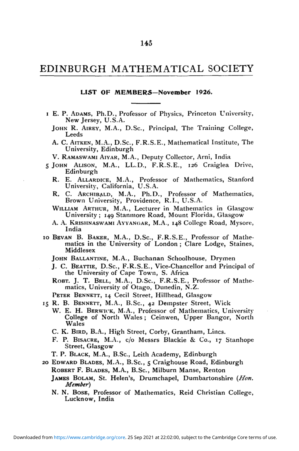 LIST of MEMBERS—November 1926