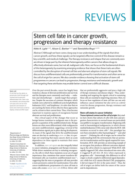 Stem Cell Fate in Cancer Growth, Progression and Therapy Resistance