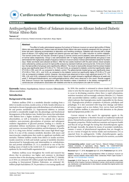 Antihyperlipidemic Effect of Solanum Incanum on Alloxan Induced