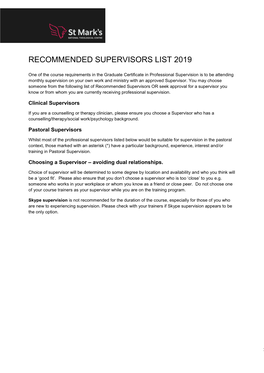 Recommended Supervisors List 2019