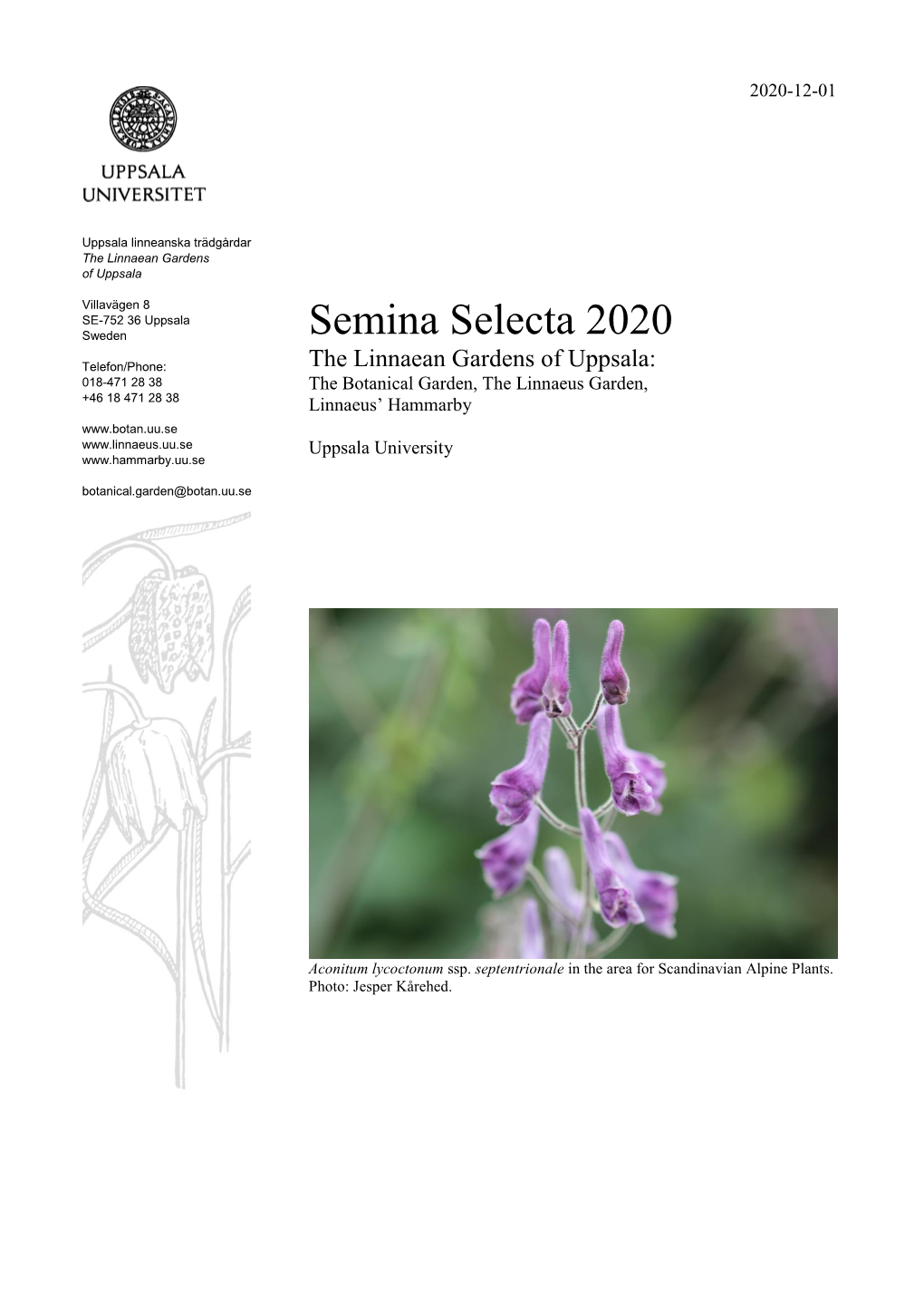 Semina Selecta 2020 – the Linnaean Gardens of Uppsala