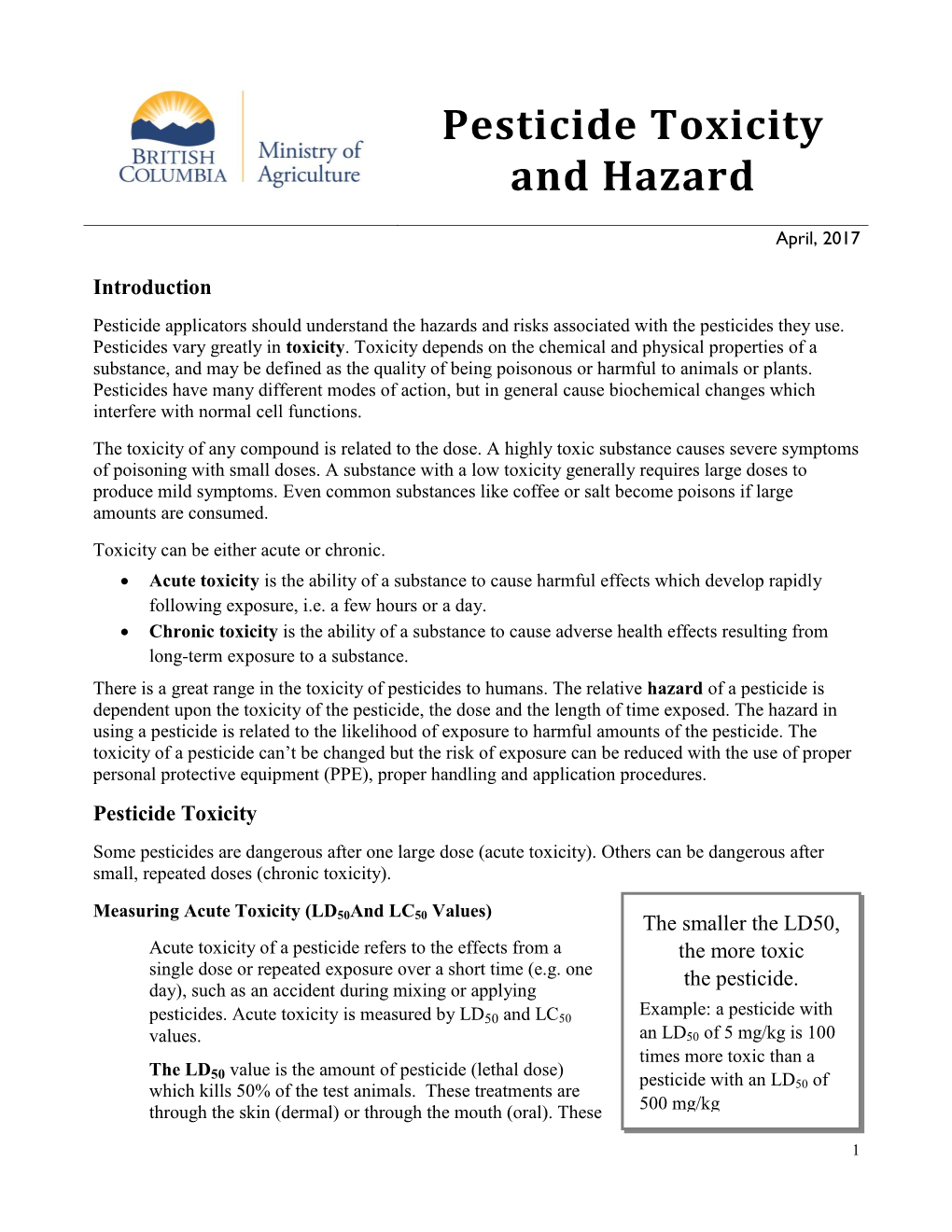 Toxicity and Hazard of Pesticides