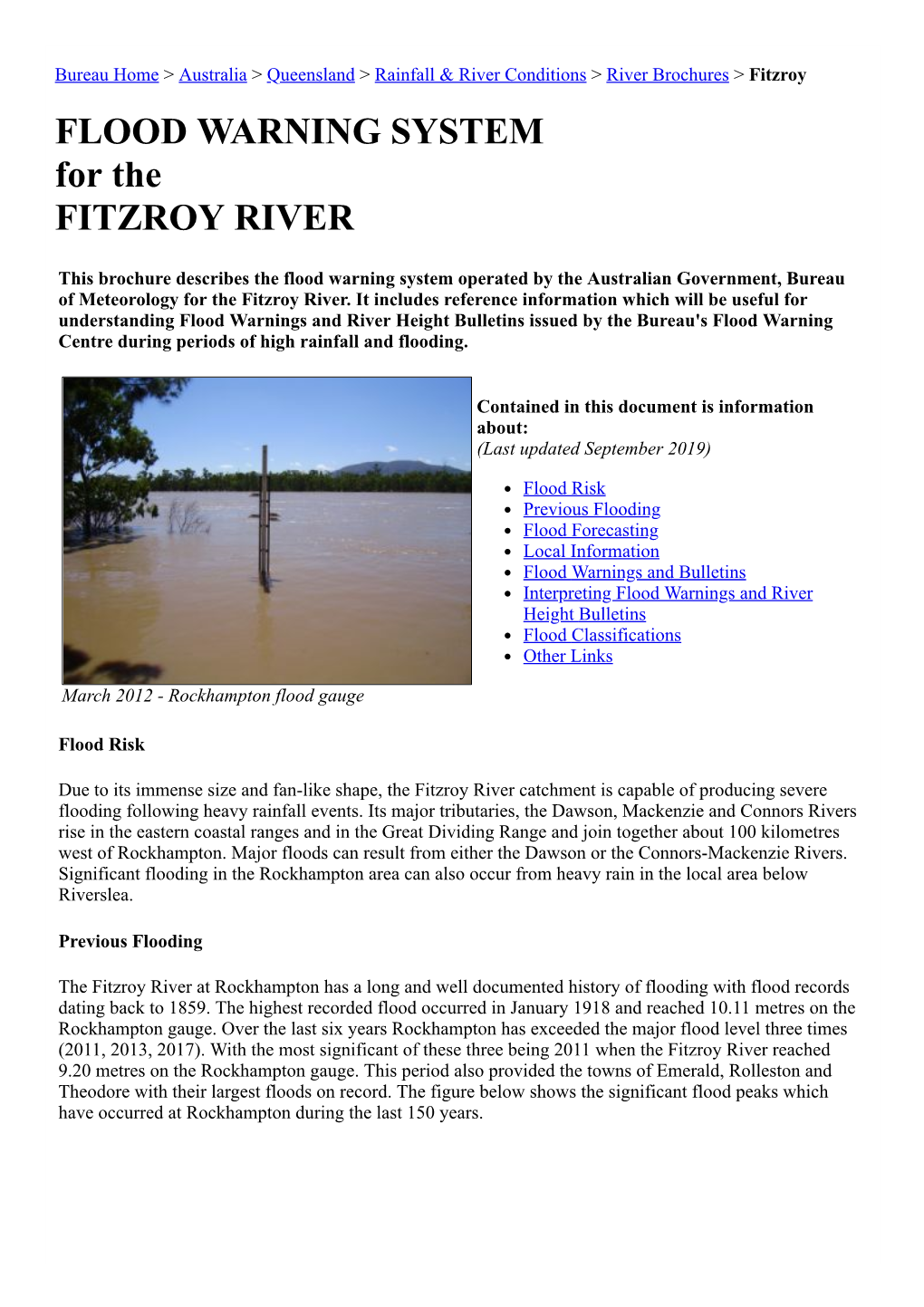 FLOOD WARNING SYSTEM for the FITZROY RIVER