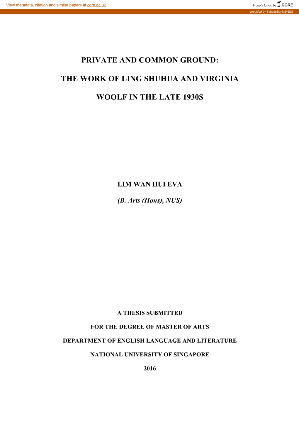 The Work of Ling Shuhua and Virginia Woolf in The