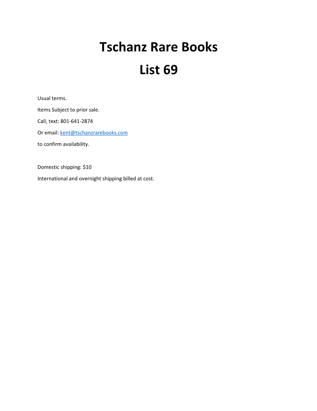 Tschanz Rare Books List 69