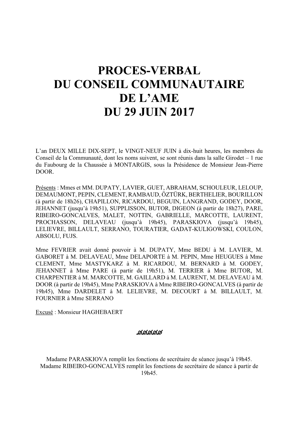 Proces-Verbal Du Conseil Communautaire De L'ame Du