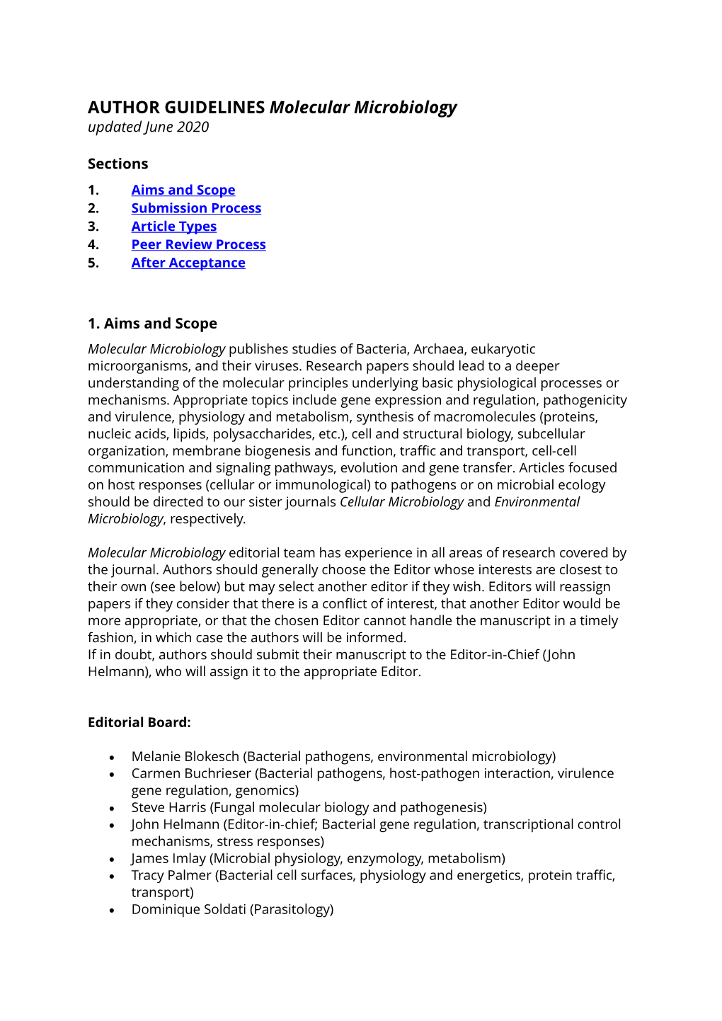 AUTHOR GUIDELINES Molecular Microbiology Updated June 2020