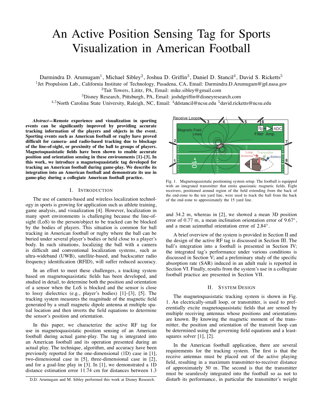 An Active Position Sensing Tag for Sports Visualization in American Football