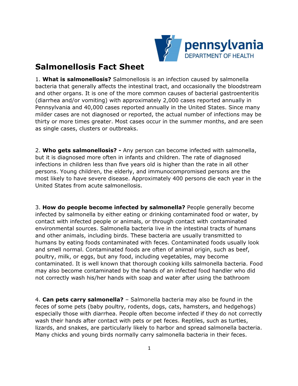 Salmonellosis Fact Sheet