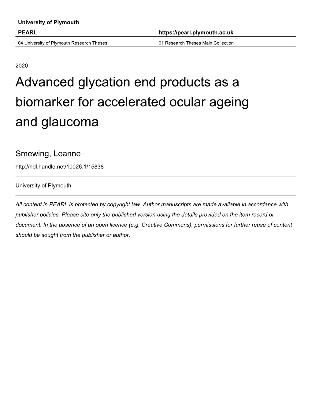 Advanced Glycation End Products (Ages) in Early Glaucoma Patients