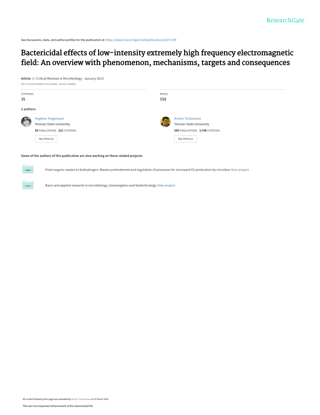 Bactericidal Effects of Low-Intensity Extremely High Frequency Electromagnetic ﬁeld: an Overview with Phenomenon, Mechanisms, Targets and Consequences