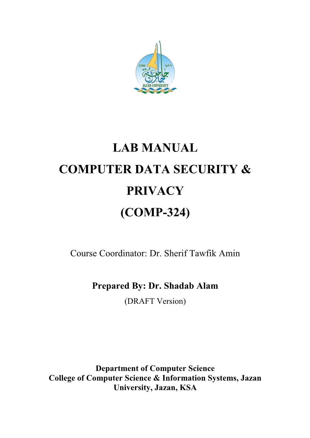 Lab Manual Computer Data Security & Privacy (Comp-324)
