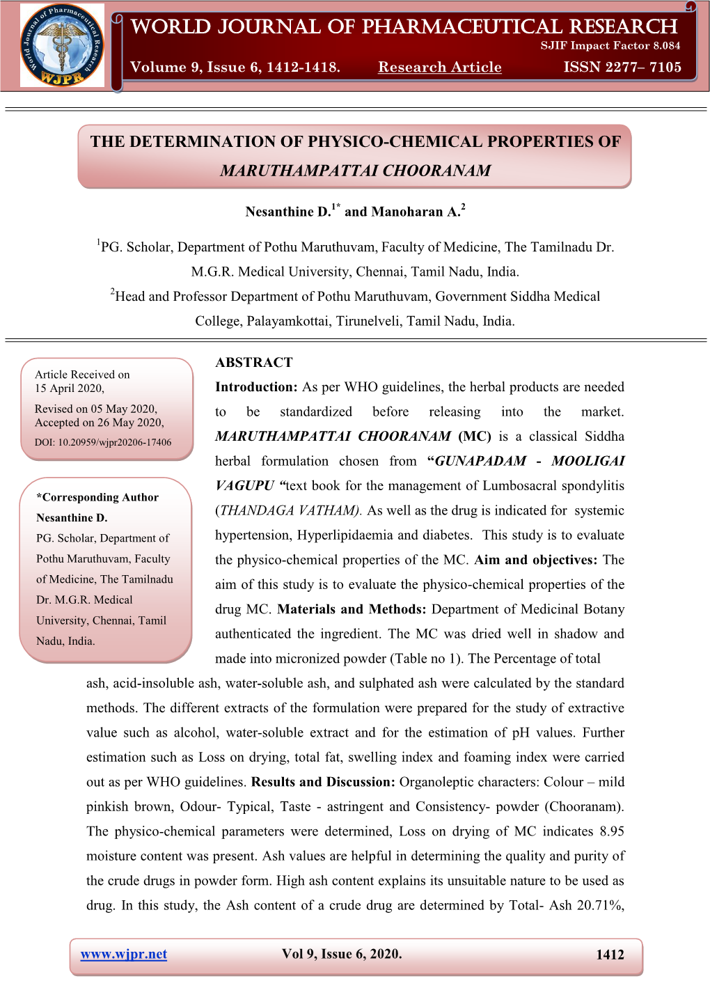 World Journal of Pharmaceutical Research Nesanthine Et Al