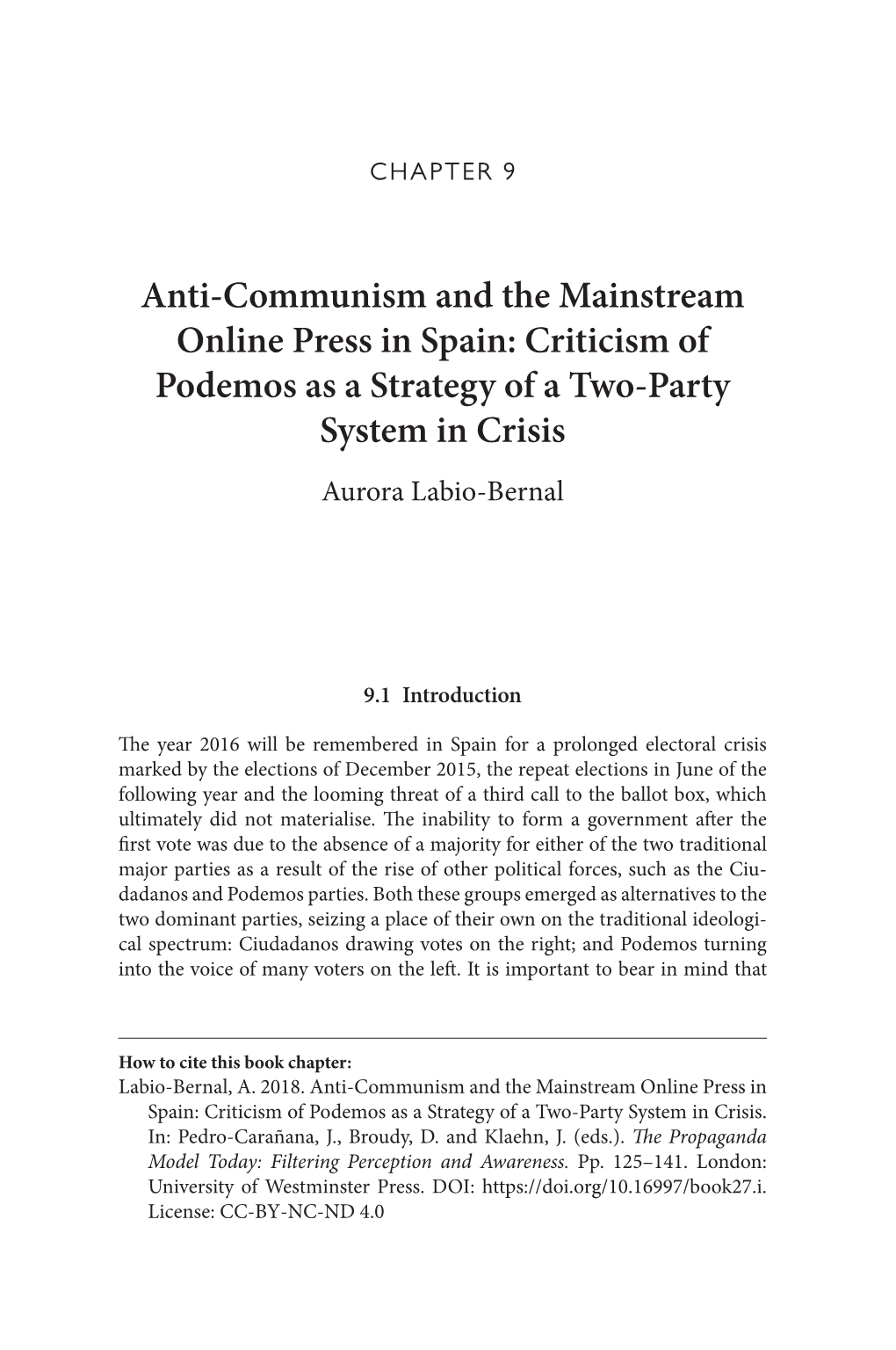 Anti-Communism and the Mainstream Online Press in Spain : Criticism Of