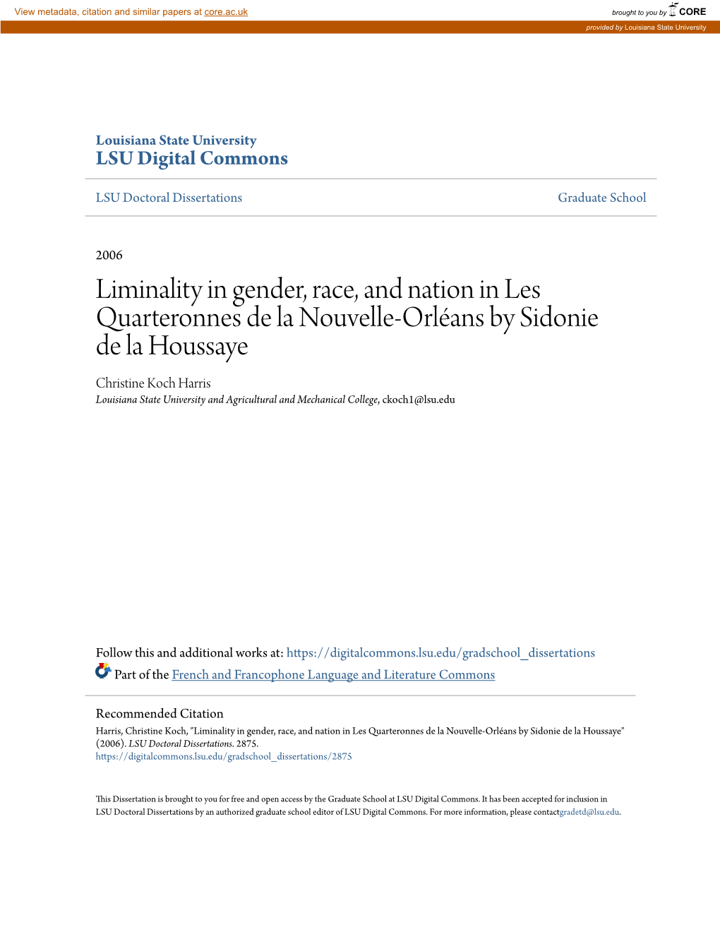 Liminality in Gender, Race, and Nation in Les Quarteronnes De La Nouvelle
