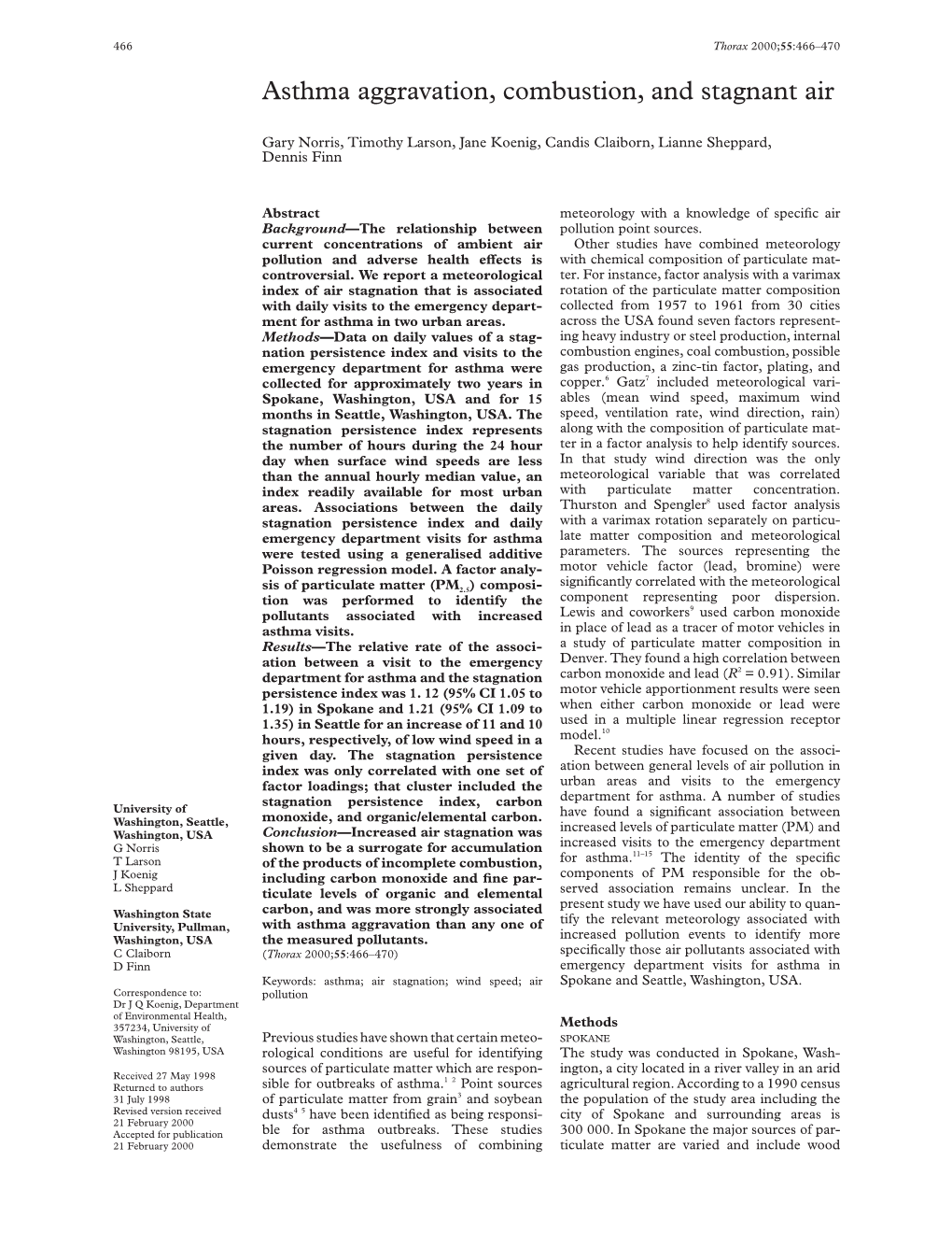 Asthma Aggravation, Combustion, and Stagnant Air