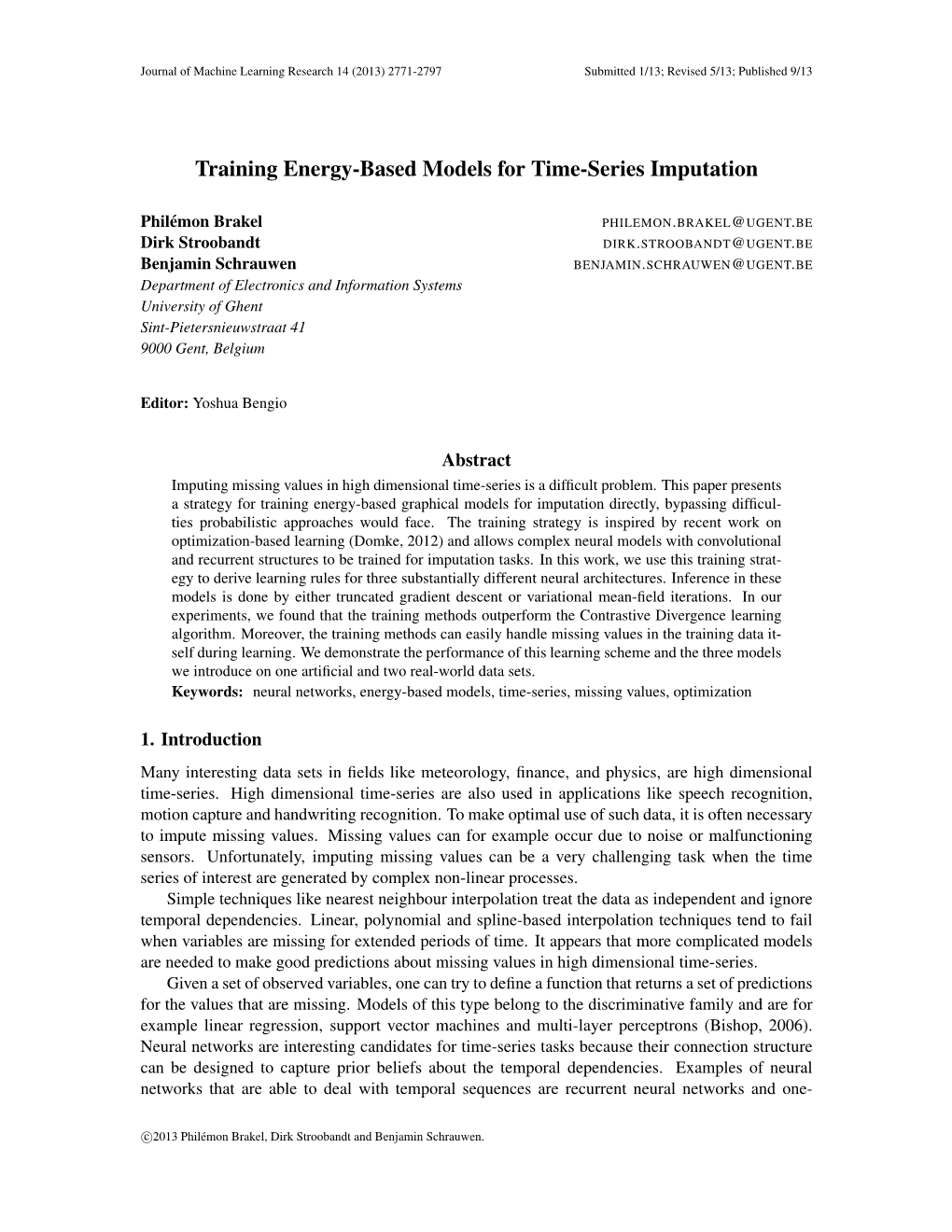 Training Energy-Based Models for Time-Series Imputation