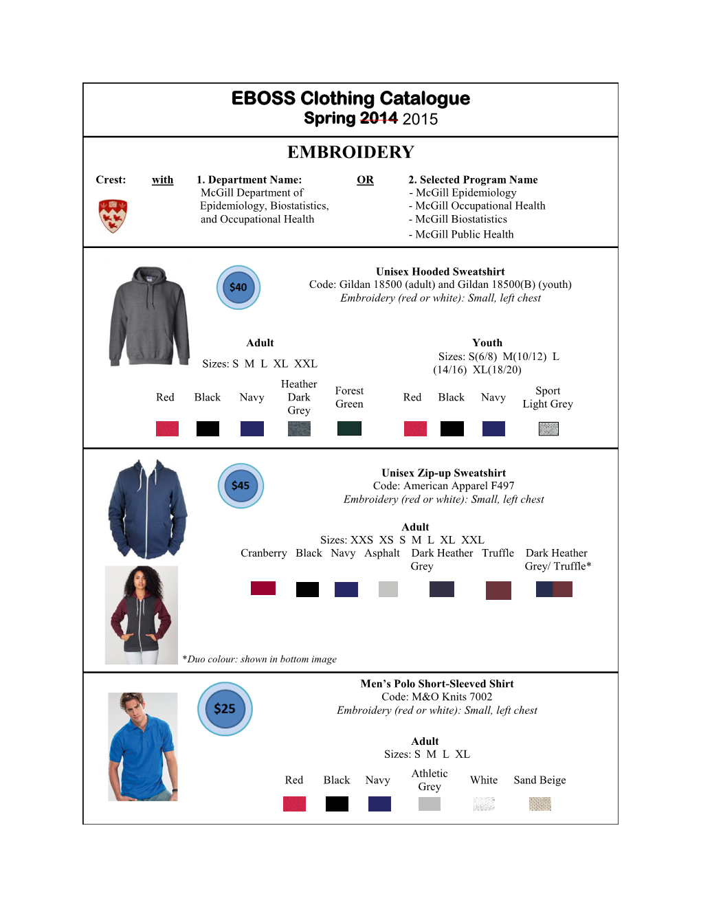 EBOSS Clothing Catalogue EMBROIDERY