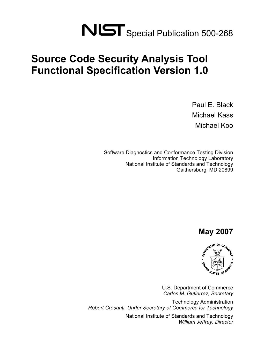 Source Code Security Analysis Tool Functional Specification Version 1.0