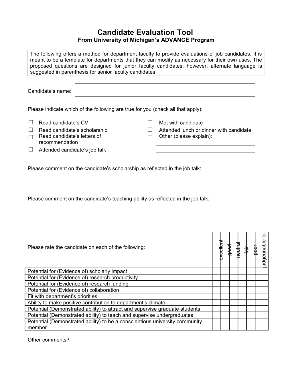 Candidate Evaluation Tool