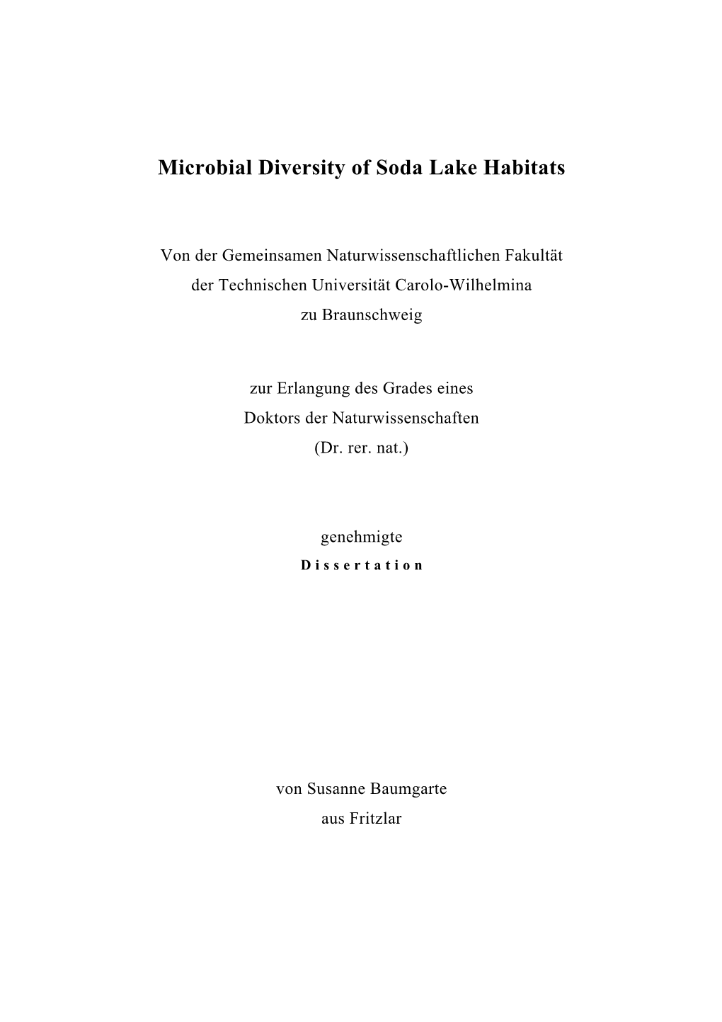 Microbial Diversity of Soda Lake Habitats