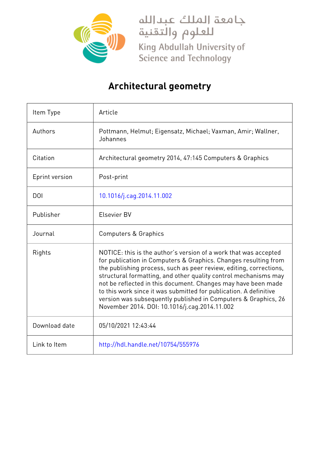 Architectural Geometry