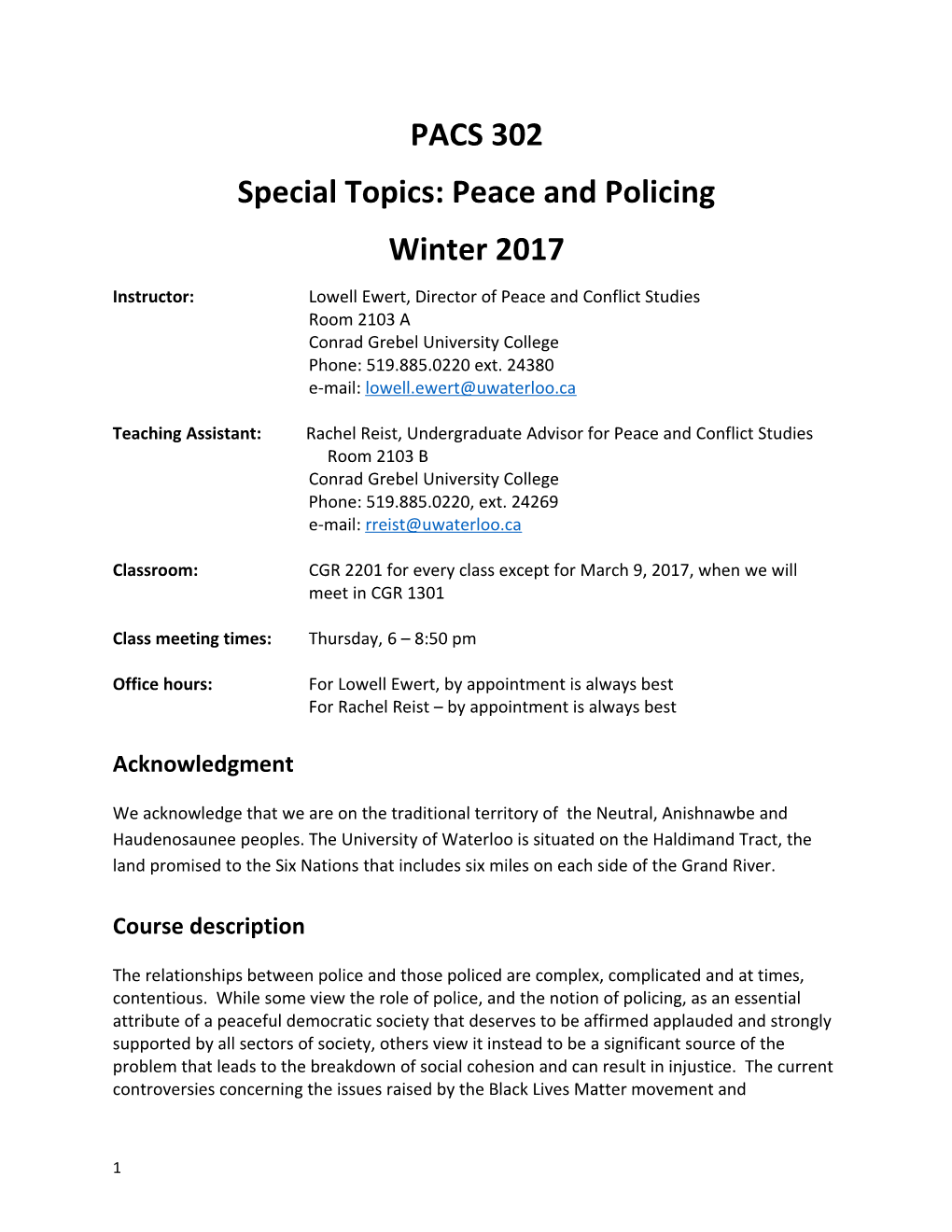 Special Topics: Peace and Policing