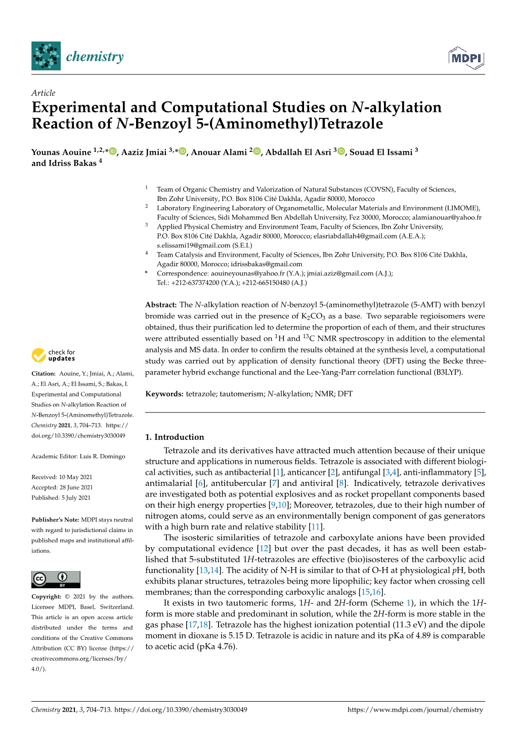 Experimental and Computational Studies on N-Alkylation Reaction of N-Benzoyl 5-(Aminomethyl)Tetrazole