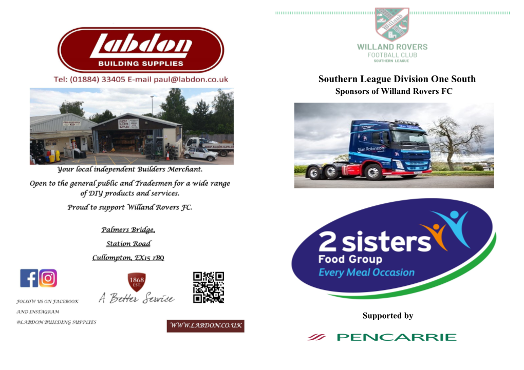 Southern League Division One South Sponsors of Willand Rovers FC