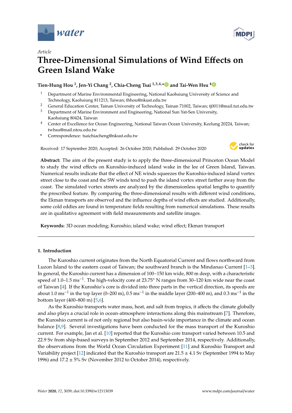 Three-Dimensional Simulations of Wind Effects on Green Island Wake