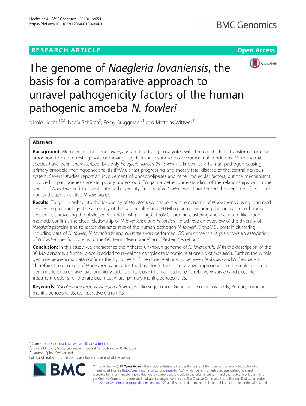 The Genome of Naegleria Lovaniensis, the Basis for a Comparative Approach to Unravel Pathogenicity Factors of the Human Pathogenic Amoeba N