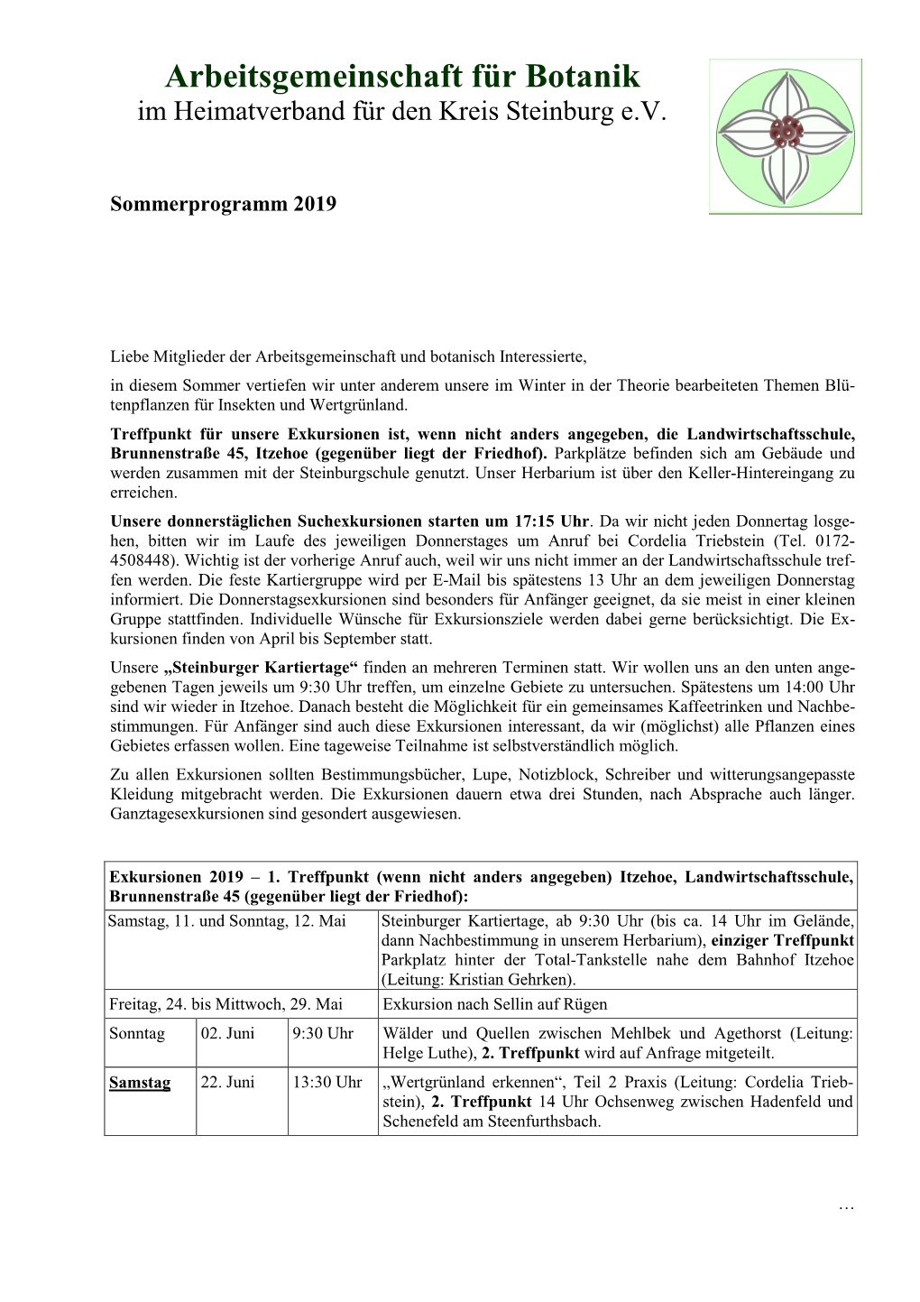 Arbeitsgemeinschaft Für Botanik Im Heimatverband Für Den Kreis Steinburg E.V