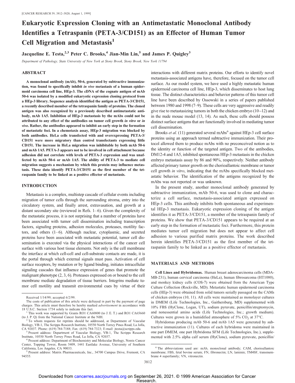 Eukaryotic Expression Cloning with an Antimetastatic