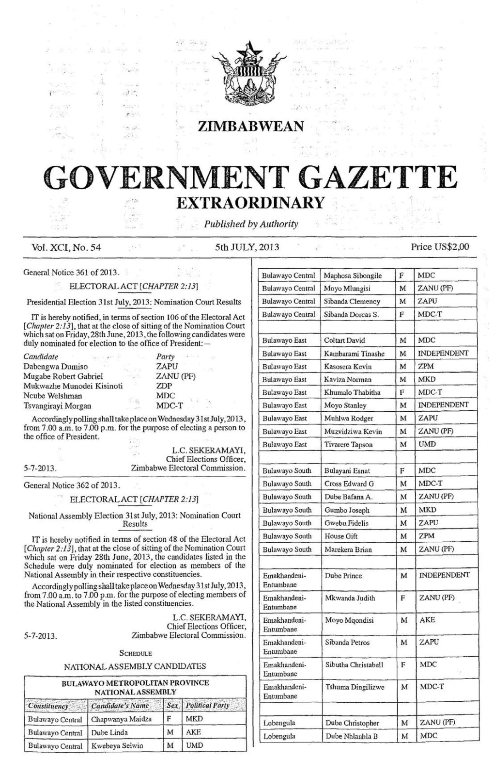 NMENT GAZETTE EXTRAORDINARY | Published by Authority