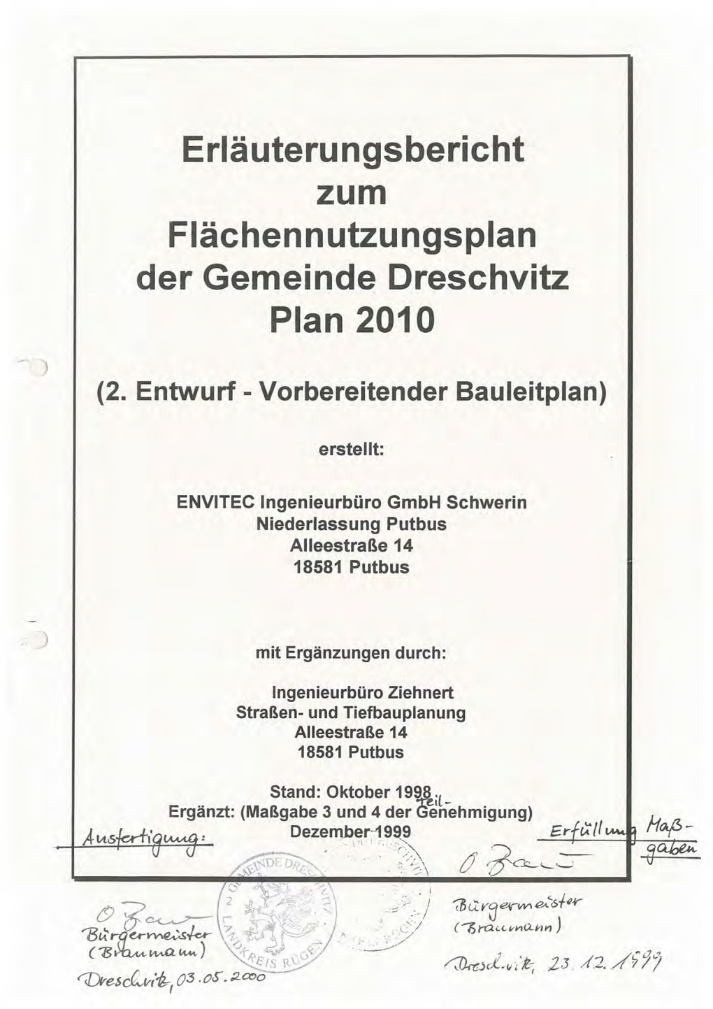 Erläuterungsbericht Zum Flächennutzungsplan Der Gemeinde Dreschvitz Plan 2010