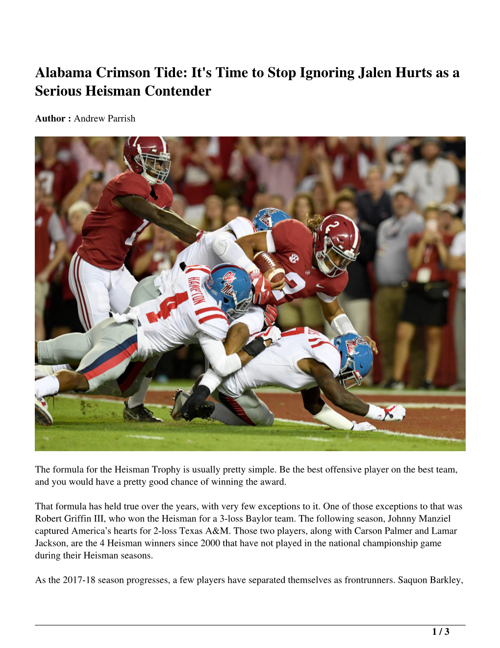 Alabama Crimson Tide: It’S Time to Stop Ignoring Jalen