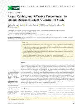 Anger, Coping, and Affective Temperament in Opioid-Dependent Men: a Controlled Study