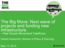 Metrolinx: the Big Move: Next Wave of Projects and Funding New