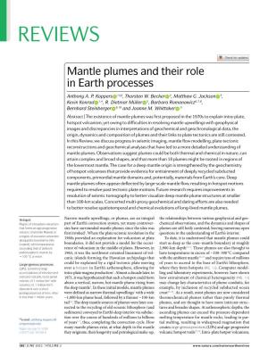 Mantle Plumes and Their Role in Earth Processes