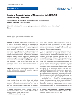 Structural Characterization of Microcystins by LC/MS/MS Under