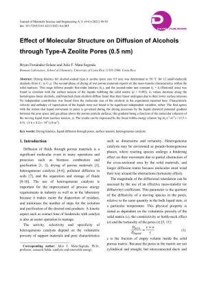 Effect of Molecular Structure on Diffusion of Alcohols Through Type-A Zeolite Pores (0.5 Nm)